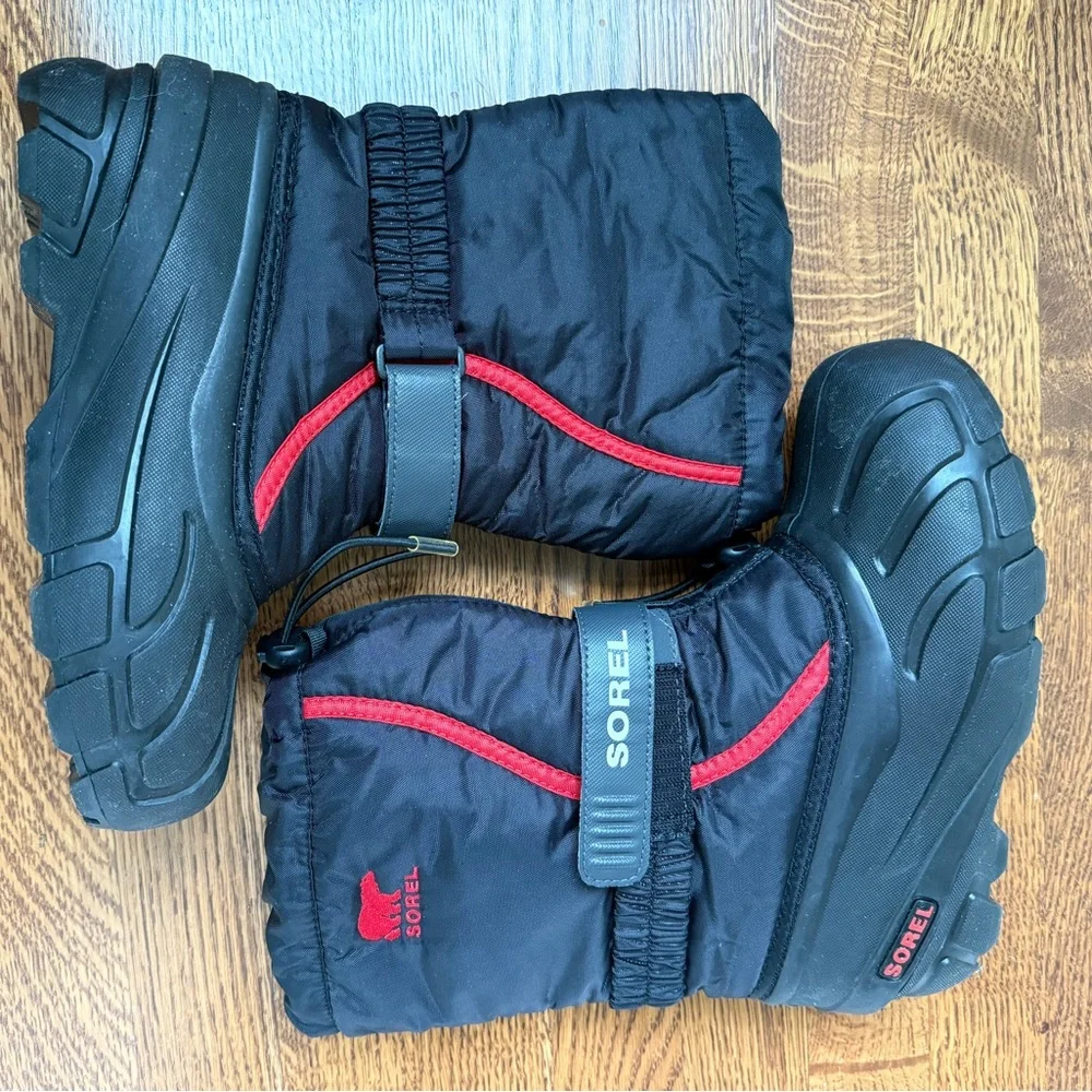 SOREL Flurry Snow Boots Unisex Winter Warm Black Red Performance‎ Insulated 4